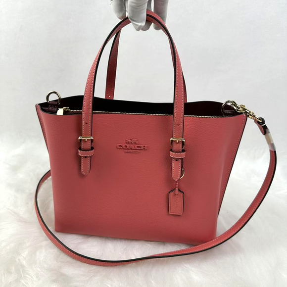 COACH Mollie Tote Bag 25 Crossbody In Leather/Gold/Bright Coral CV966 NWT - Picture 1 of 8